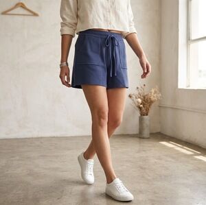 Navy Blue Women's 100% Cotton Lounge Shorts Elastic Waist Pockets Size XL